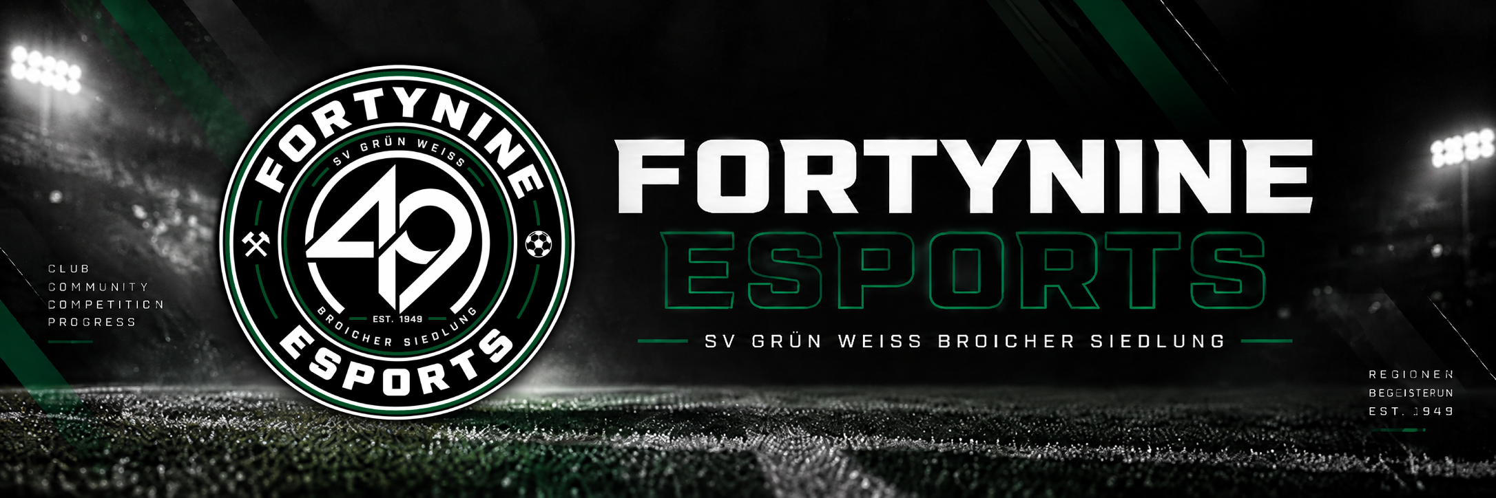 Flutlichtstadion mit FortyNine-eSports-Wappen